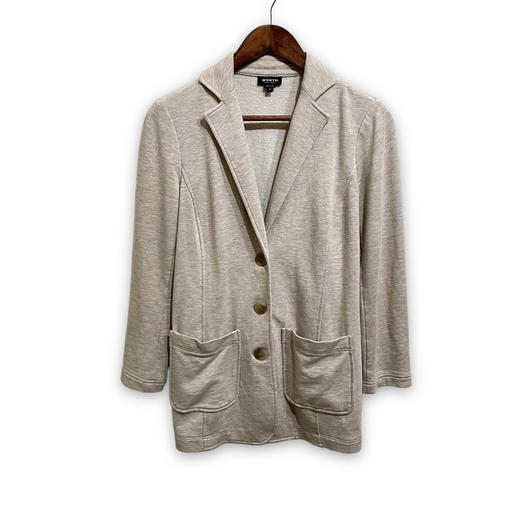 WORTH NEW YORK Women's Jacket Coat Heather Gray Beige Made in USA Size 0 19x25